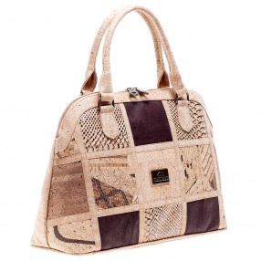 Mala Vegan de Mão em Cortiça com Padrão Patchwork na Frente