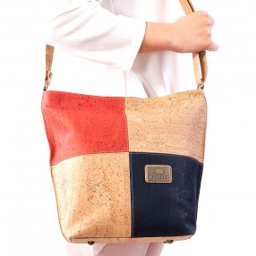 Cork Crossbody bag with a Decorative square Pattern, Contrasting in Color