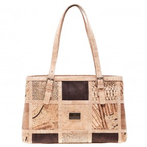 Patchwork Pattern shoulder bag in cork with  Two Straps